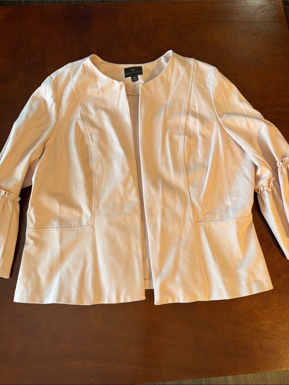 Worthington Collarless Ponte Blazer in with flirty sleeves in Blush Pink